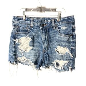 American Eagle Outfitters Ripped distressed MOM Blue Jean Shorts sz 8